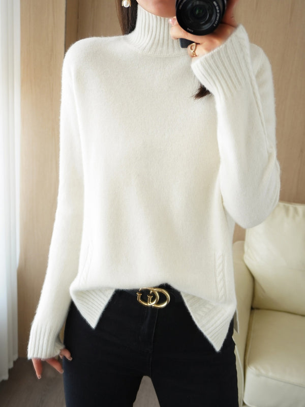 Half High Neck Knit Sweater Casual Solid Long Sleeve Slim Fall Winter Sweater Women's Clothing