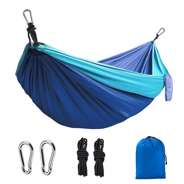 1pc Colorblock Hammock, Camping Hammock, Ultra Light Portable Parachute Hammock With Two Tree Straps, 8.86*4.59ft