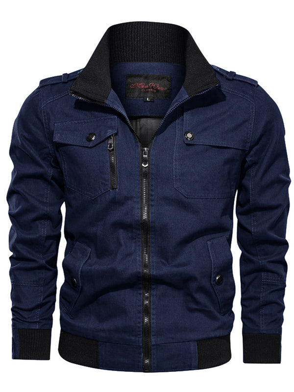 Men's Casual Stand-up Collar Jacket With Multi Pockets