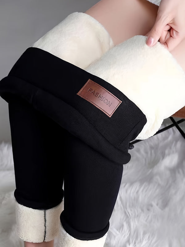 Women's Solid Leggings ( Random Color Lining ), Winter Velvet Thick Wool Pants Warm Cotton Long Leggings