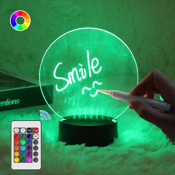 1pc Erasable Writing Board Lamp, Creative DIY RGB LED Memo Message Luminous Note Acrylic Writing Board Light, Table Night Light For Gifts