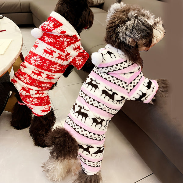 Christmas Pet Clothes For Small/Medium Dogs, Fawn Pattern Dog Bodysuit, Warm Dog Hoodie