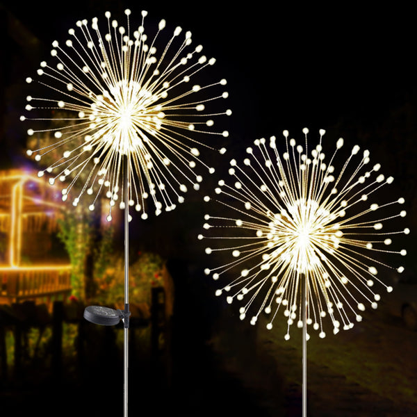 2 PCS Solar Firework Light Starburst Lights, Fireworks Lamp Fireworks Starburst Lamp, Fairy Lights Outdoor Solar Garden Decorative Lights 120 LED Powered 40 Copper Wires String DIY Landscape Light For Pathway Pathway Backyard Decoration Parties