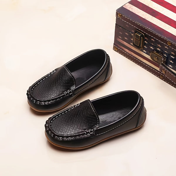 Boys Casual Elegant Faux Leather Loafers, Slip-on Non-slip Comfortable Uniform Dress Shoes For Party Performance Wedding