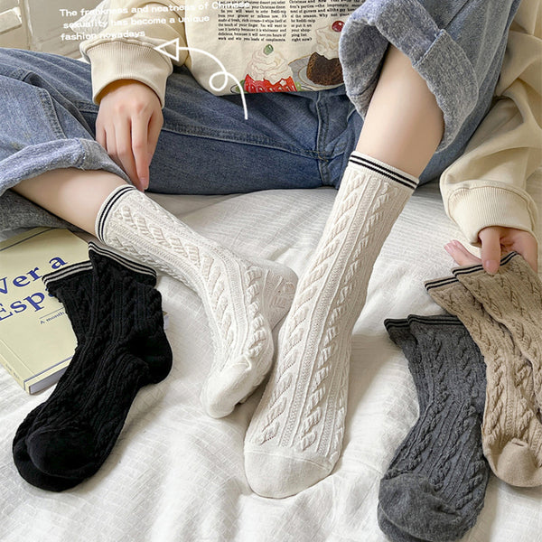 4 Pairs Of Twist Socks Women's Crew Socks