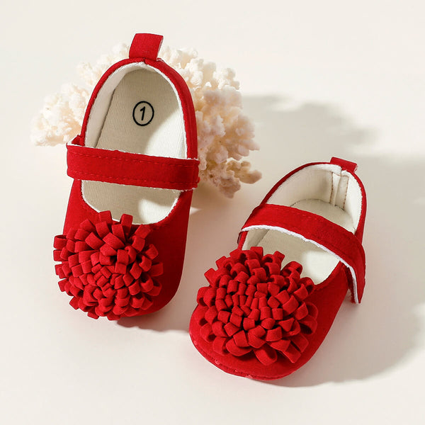 Baby Girl 3D Flower Decor Velcro Strap Shoes, Soft-soled Mary Jane Shoes