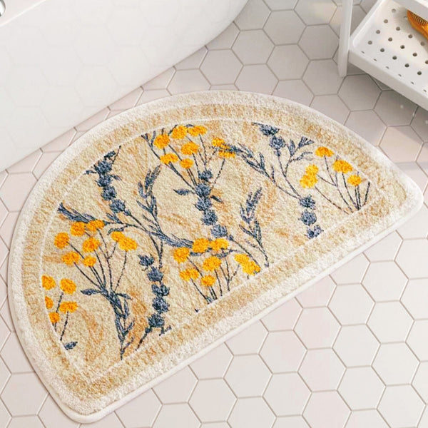 Imitation Cashmere Yellow Flower Pattern Bathroom Mat, Floral & Slogan Graphic Anti-slip Bath Rug