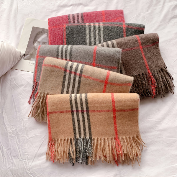 1pc Men&Women's Classic Plaid Imitation Cashmere Scarf Warm Thickened Tassel Shawl For Outdoor Travel