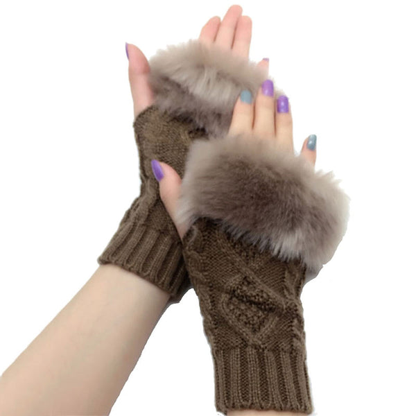 Autumn And Winter Wool Gloves Women's Wool Short Diamond Knitted Warm Fingerless Arm Sleeves