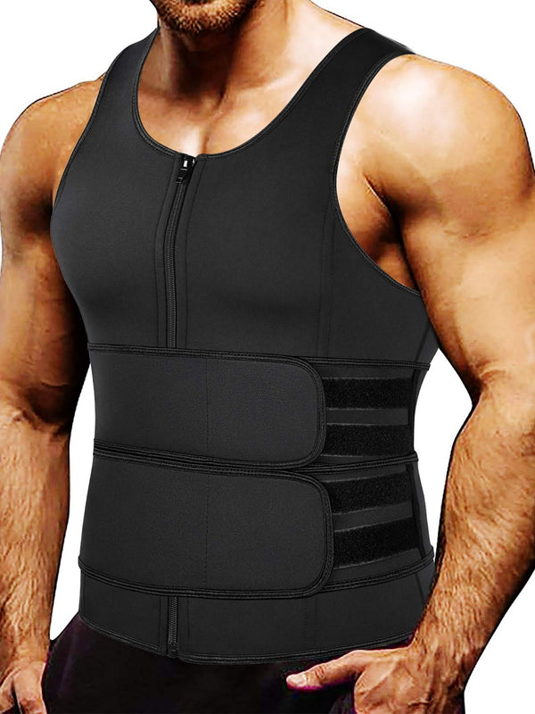 Men's Sweat Vest With Trimmer Belt, Neoprene Waist Trainer Vest With Adjustable Tank Top, Body Shaper For Sauna Workout