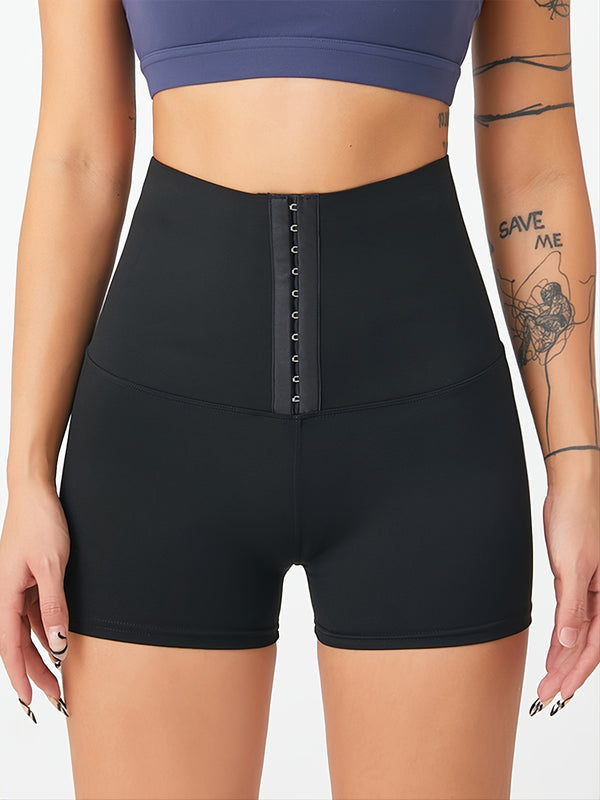 Corset Waist Seamless Yoga Shorts, Solid Color Fitness Stretchy Biker Shorts, Women's Activewear