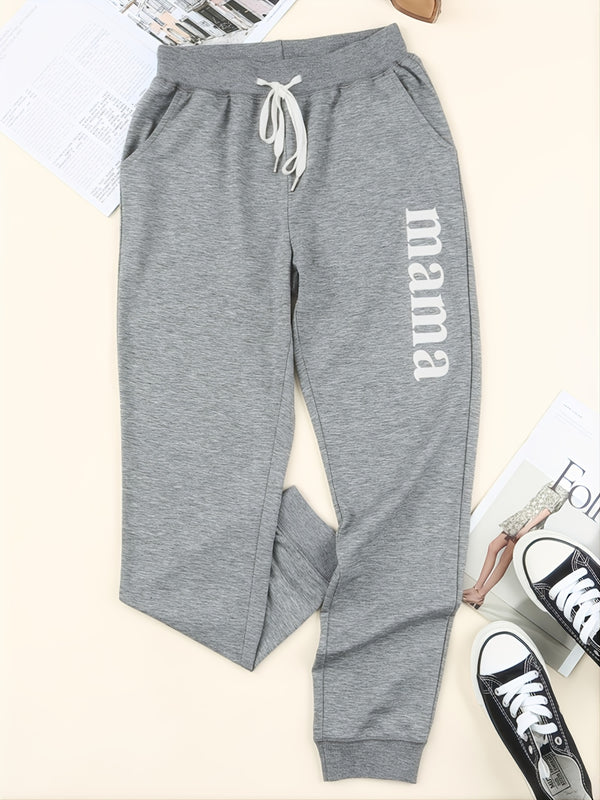 Women's Solid Color Letter Print Loose Sports Casual Pants, Sweatpants