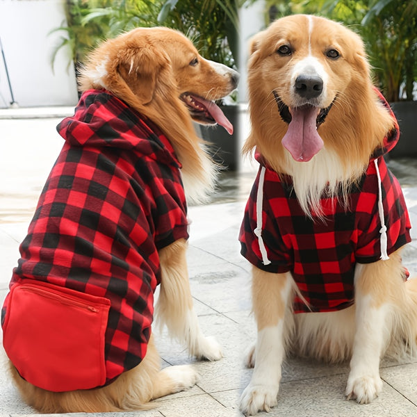 Pet Hoodie For Small Medium Large Dogs, Winter Plaid  Dog Hoodie With Pocket, Warm Pet Apparel