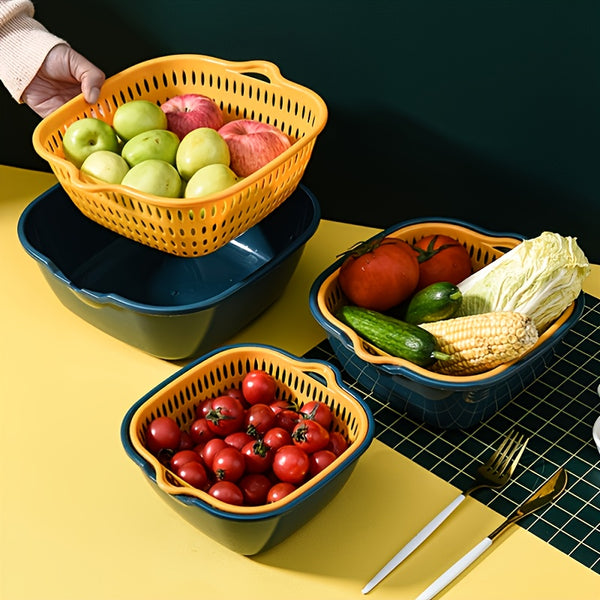 1pc Double-layer Multi-purpose Drain Basket, Two-piece Kitchen Sink, Fruit Basket Storage, S(trumpet:7.28x8.07x3.14in) ,M(secondary:8.66x9.44x3.54in), L(large:9.84x11.02x3.93)