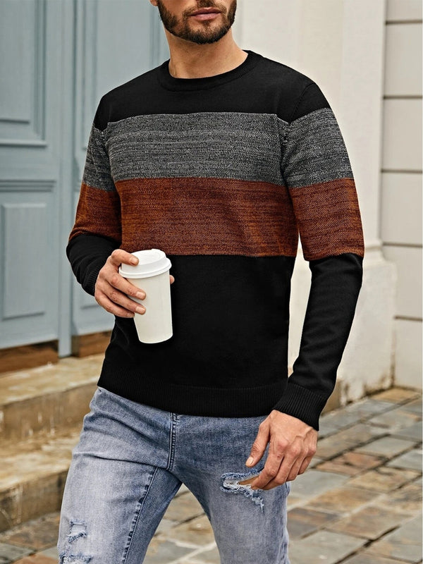 Autumn And Winter New Style Round Neck Men's Color Block Sweater