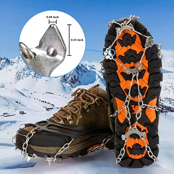 1 Pair Of Outdoor Snow Non-slip 8-tooth Stainless Steel Welded Crampons, Mountaineering Shoe Spike Chain With Tarpaulin Bag Unisex