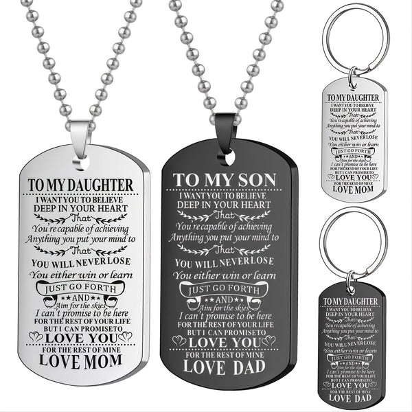 1pc Stainless Steel Slogan Necklace, Keychain, Graduation Gift From Mom And Dad For Son And Daughter, Birthday Gift