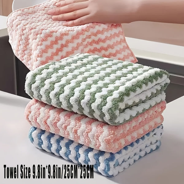 5/10/20/30 Pack Kitchen Dish Cloths, Coral Fleece Microfiber Dish Towels, 9.84"x9.84" Soft Absorbent Towels, Reusable, Machine Washable For Kitchen, Bathroom, Car, Window, Kitchen Supplies, Color Random