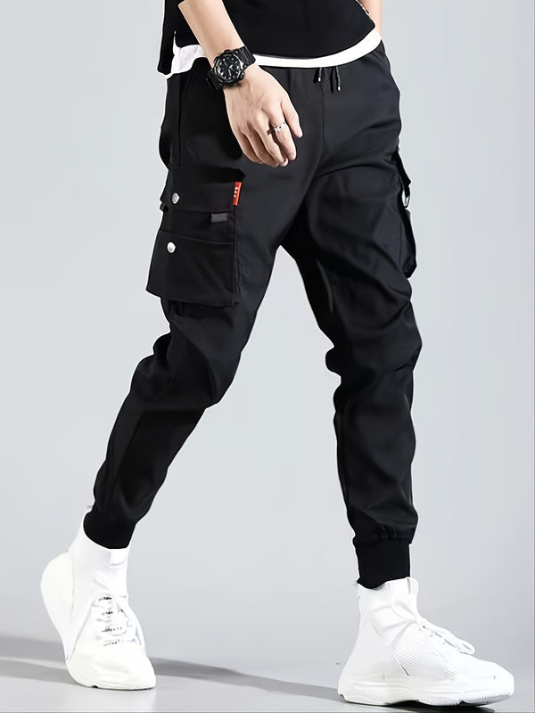 Men's Solid Color Lace-up Thin And Light Fabric Sports Cargo Pants For Spring/Autumn