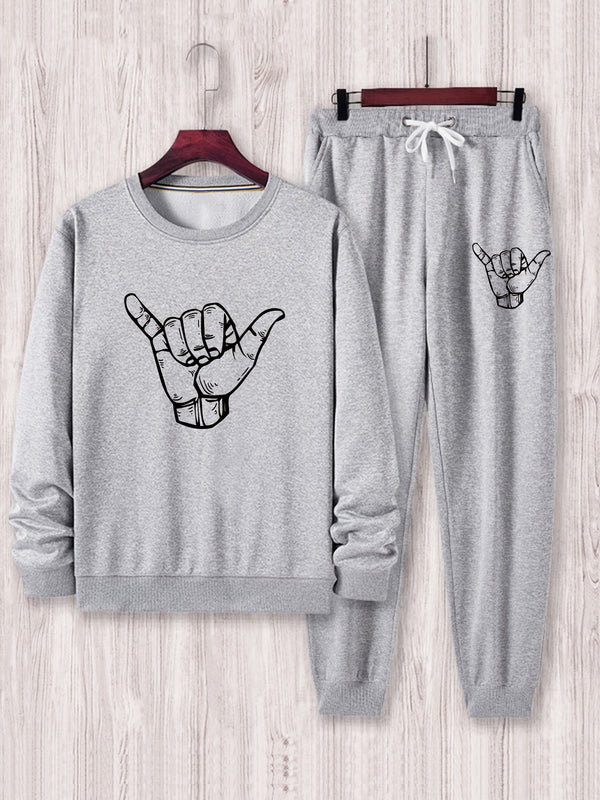 Men's Gesture Graphic Pullover Sweatshirt & Sweatpants For Big And Tall Guys, Plus Size