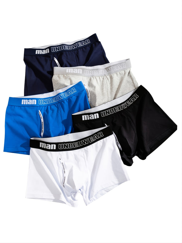 5pcs Men's Solid Stretch Boxer Briefs Underwear