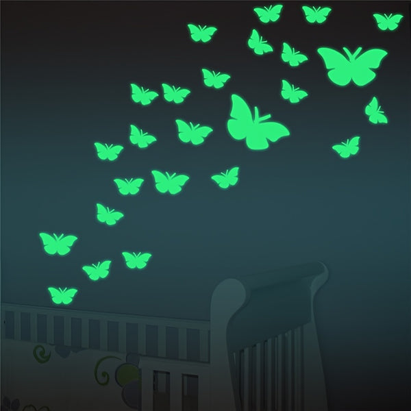 12pcs Glow In The Dark Butterfly Wall Sticker, Luminous Removable Adhesive Wall Decal