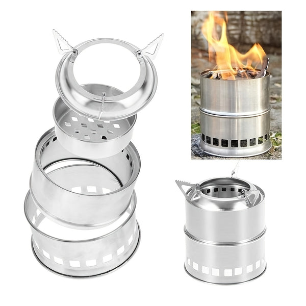 1pc Outdoor Camping Stove Oven, Camping Wood Stove, Backpacking Burner, Small Stainless Steel Rocket Stove, Portable BBQ Stove, Windproof Gas Stove, Survival Furnace Stove, Outdoor Cooking Tools