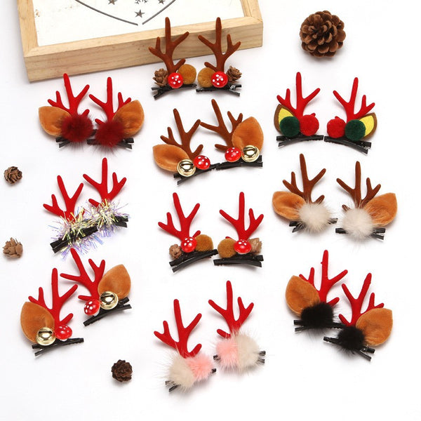 Mink Hair Clip Antler Christmas Decoration Clip Christmas Pair Clip