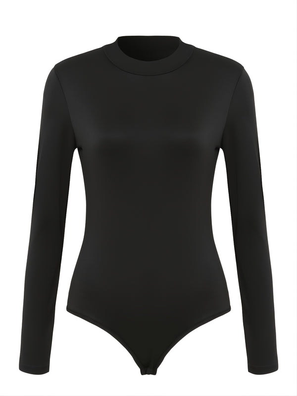 Solid Crew Neck Tight Bodysuits