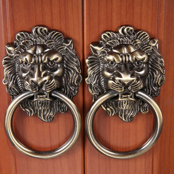 1pc Vintage Lion Head Shaped Handle, Single Hole Cabinet Door Pull Ring, Small Animal Style Handle