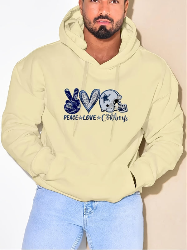 Men's Plus Size "Peace Love Dallas Cowboys" Fleece Thermal Hoodie