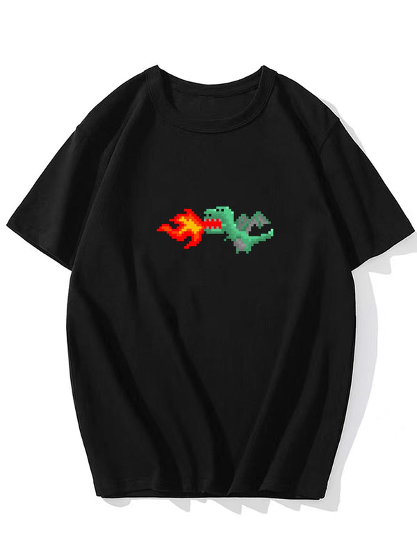 Men's Plus Size Fire Breathing Dragon Graphic Crew Neck Tee For Big & Tall Guys