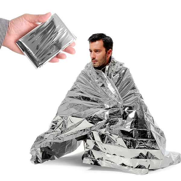 Silvery Emergency Mylar Thermal Blanket Waterproof & Windproof Blanket For Outdoor, Survival, Camping, Hiking