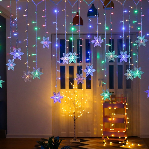 1pc LED Plug-In Snowflake Curtain Lights, 13ft Christmas Day Lights, Window Bedroom Decorative Atmosphere String Lights