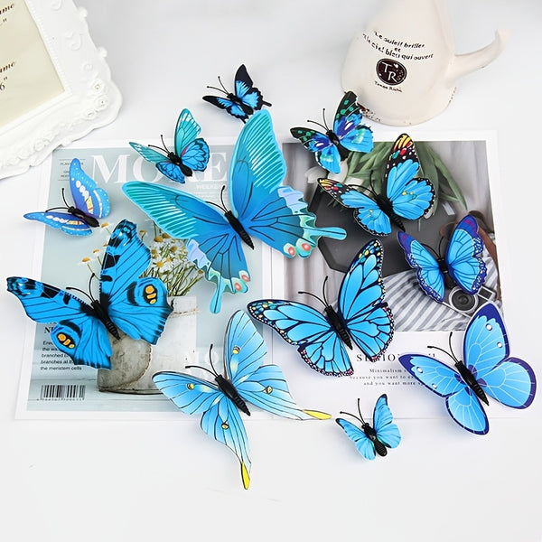 12pcs Colorful Simulation Butterfly Wall Stickers, Double-Layer 3D Wall Stickers, Bedroom Decorations