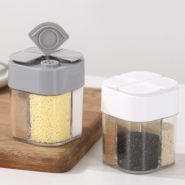 4-Compartment Seasoning Salt Sugar Storage Box, Kitchen Tool Organic Seasoning Box 4 In 1