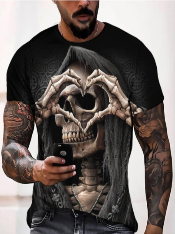 Men's 3D Skull Print Crew Neck T-shirt