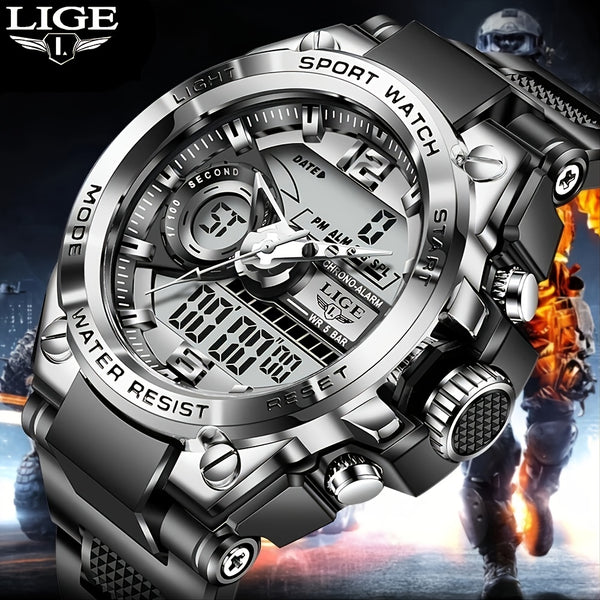 LIGE Men Digital Military Waterproof Watch