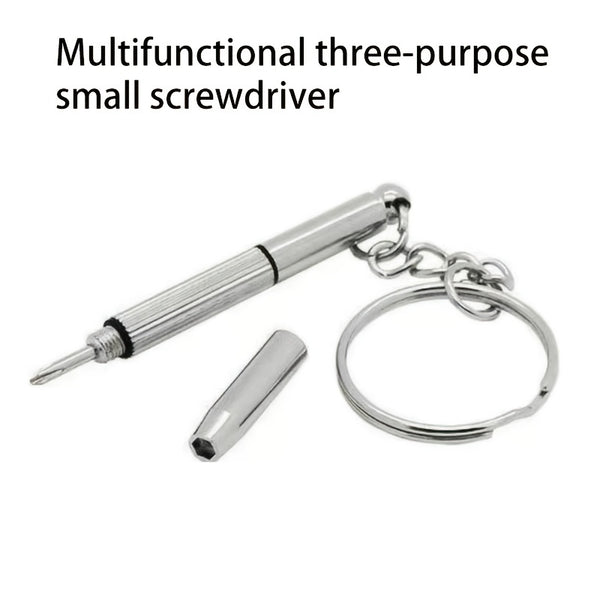 1pc Portable Eyeglass Screwdriver, 3 In 1 Mini Sunglasses Eyeglass Phone Watch Repair Keychain Screwdriver Kit Tool - Silver, Home Essential Tools, Holiday Gifts