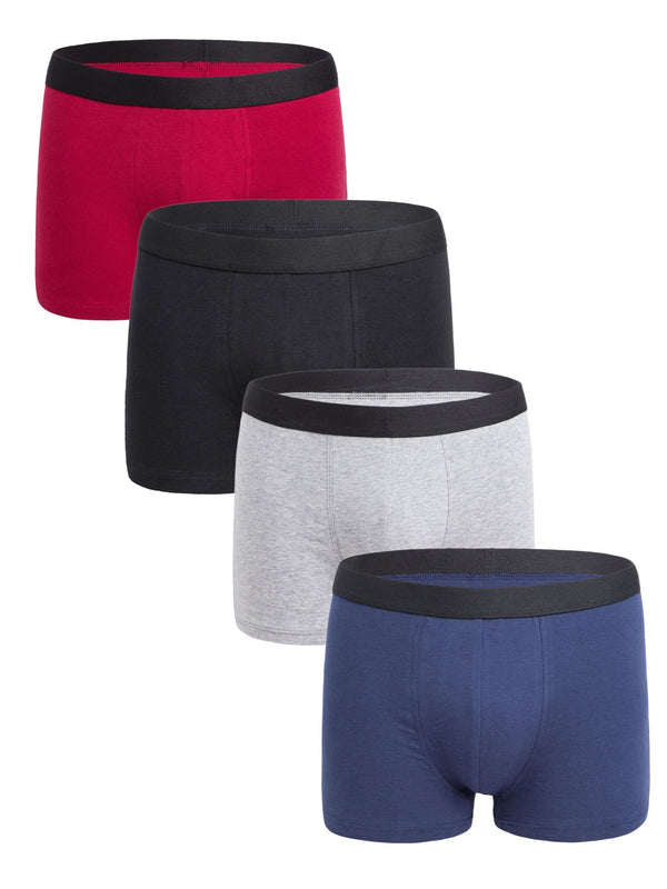 4pcs Men's Solid Color Cotton Breathable Boxer Briefs