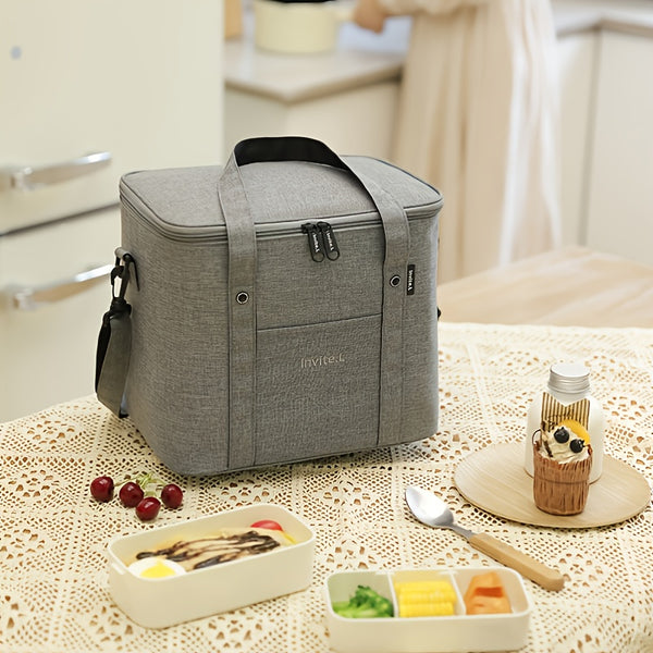 1pc Outdoor Insulated Picnic Bag, Oxford Cloth Insulated Bag, Picnic Ice Bag, Large Capacity Lunch Bag, One Shoulder Hand Bag