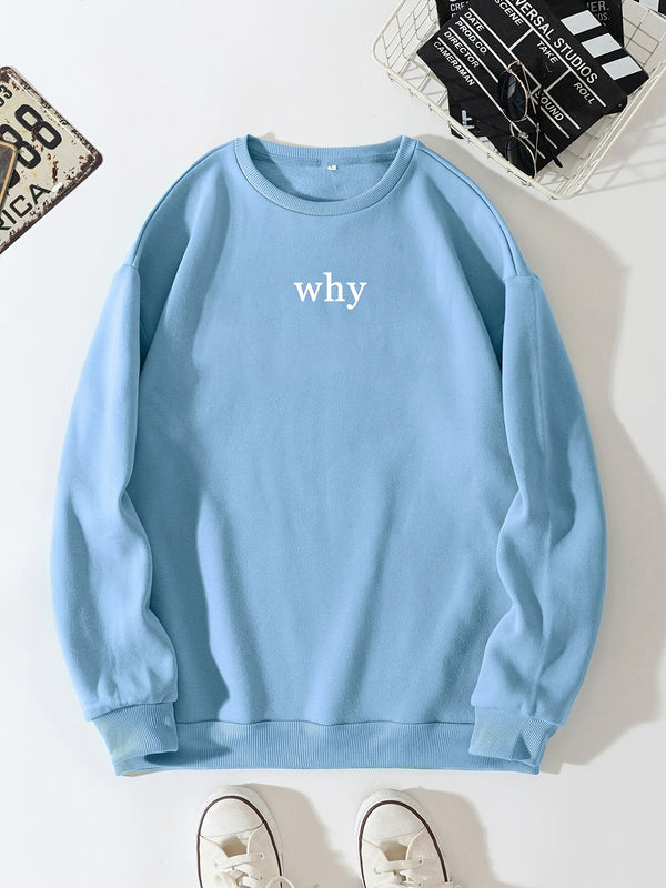 Plus Size Men's "Why" Sweatshirt, Casual Winter Pullover Sweatshirt For Big And Tall Guys