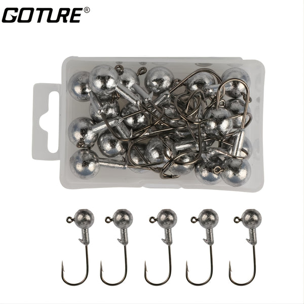 Goture Silver Jig Hooks Set Kit With Fishing Tackle Box Fish Head Hooks