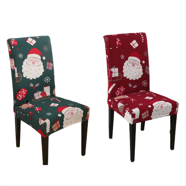 1pc Santa Pattern Chair Cover, Stretch Dining Chair Cover (no Cushion), Milk Silk Printed Chair Cover For Dining Room And Office