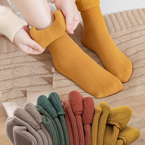 4pairs Winter Warm Socks, Womens Thermal Thick Fleece Snow Socks, Solid Color Fleece Lined Socks For Women Girls Cold Weather