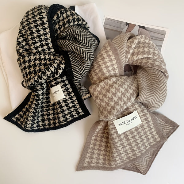 Houndstooth Scarf,Men's Winter Artificial Cashmere Versatile Knitted Warm Scarf For Men