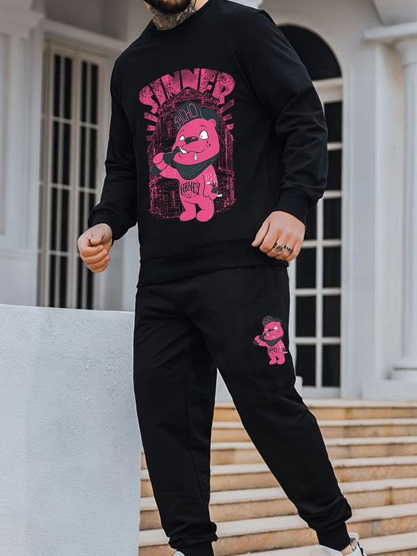 Men's Pink Graphic Pullover Sweatshirt & Sweatpants For Big And Tall Guys, Plus Size