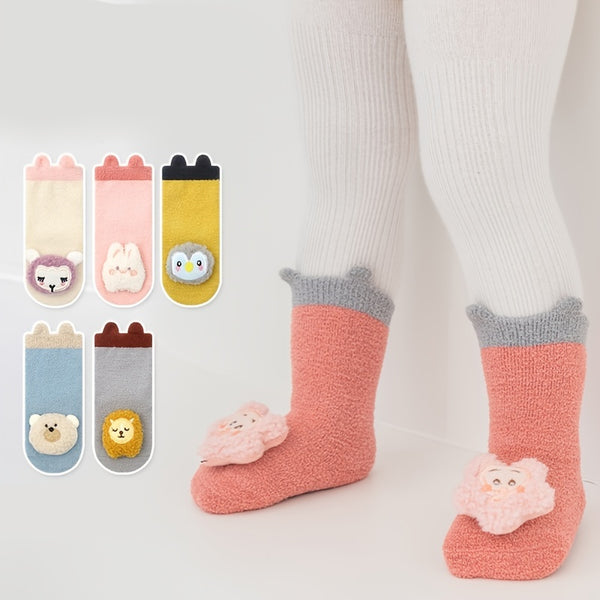 1pair Baby Floor Socks Thickened Warm Non-slip Cute Cartoon Toddler Socks Shoes For Boys And Girls