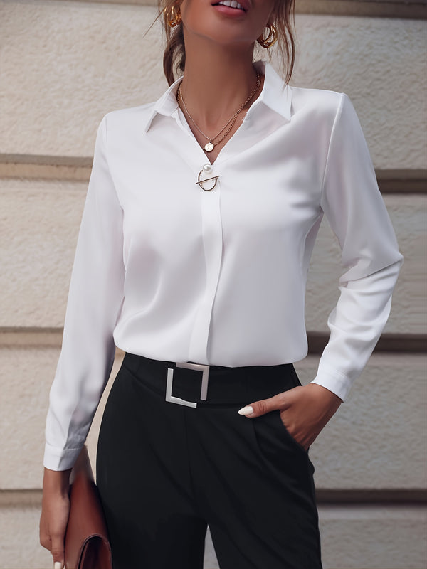 Women's Blouse Casual Solid Lapel Button Long Sleeve Fashion Fall Winter Blouse