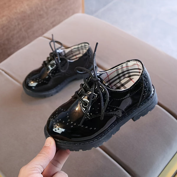 Boys Casual Stitching Loafers, Lace-up Soft Sole Faux Leather Breathable Slip-on Shoes For Autumn And Winter